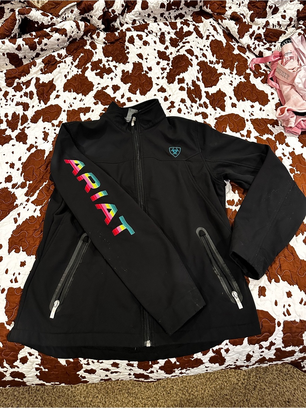Ariat Black Jacket with Multicolor Sleeve Logo
